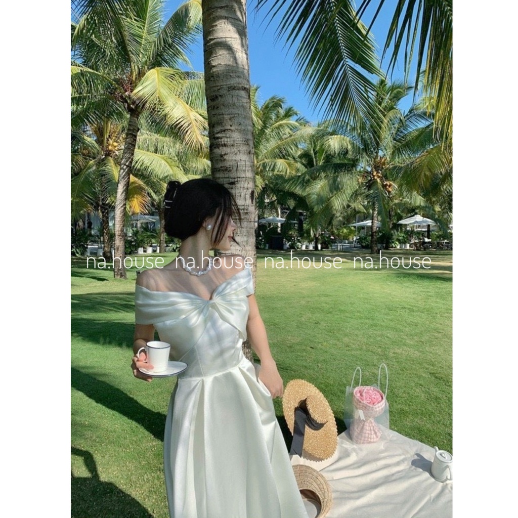 ĐẦM TRỄ VAI DỰ TIỆC SANG TRỌNG NAHOUSE VÁY TRẮNG NƠ NGỰC DÁNG XÒE THIẾT KẾ XINH XẮN VÀ SANG TRỌNG