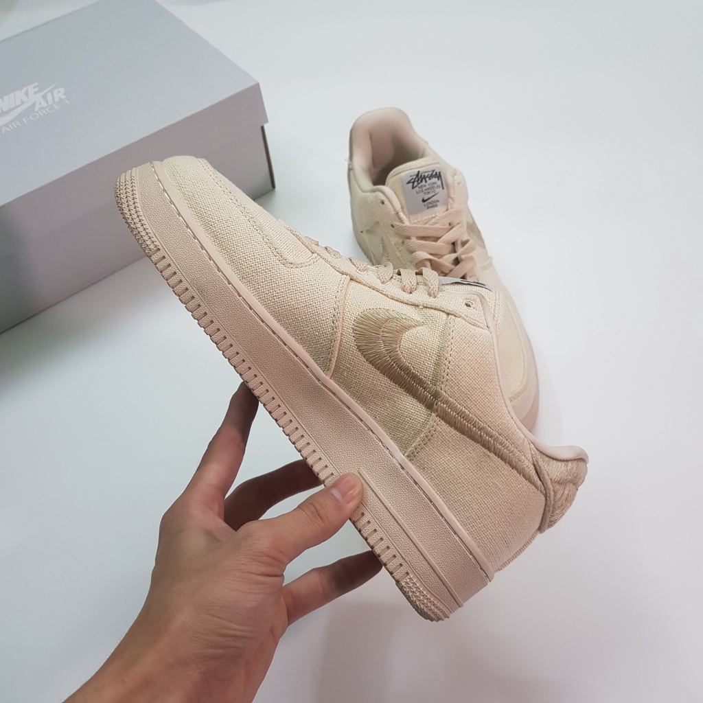 Giày Af1 Stussy Fossil Kem Sữa Cao Cấp Fullbox, Giày thể thao af1 cổ thấp màu kem sữa chất liệu phải không gãy mũi