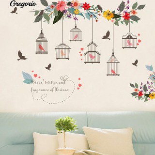 54 miếng dán tường hình lồng chim và hoa