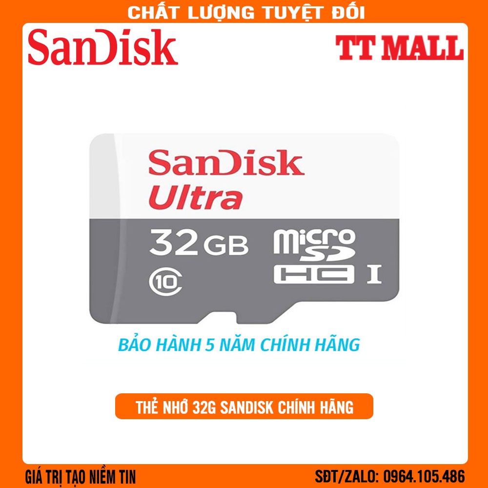 [THẺ NHỚ CHÍNH HÃNG BẢO HÀNH 5 NĂM] Thẻ nhớ Thẻ nhớ Micro SanDisk Ultra 32GB - Chính hãng