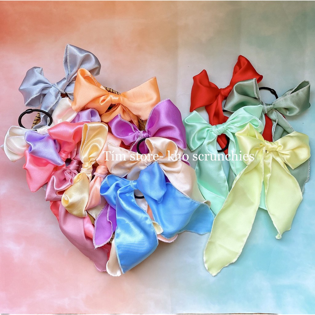 [Tím.Little]{Ảnh thật}CỘT TÓC NƠ DÀI SATIN MÀU PHONG CÁCH TIỂU THƯ- THỜI TRANG NỮ SCRUNCHIES