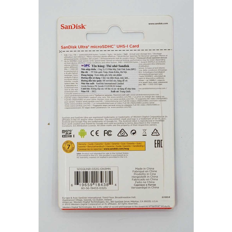Thẻ nhớ Micro SD 32GB/64GB/128GB Sandisk Ultra Class 10 UHS-I 100Mb/s chuyên dùng ghi hình cho camera IP| Đăng Phước