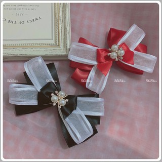 🎀 KẸP TÓC NƠ ĐEN PHỐI TRẮNG ĐÍNH ĐÁ - [ Nhà Nấm handmade]