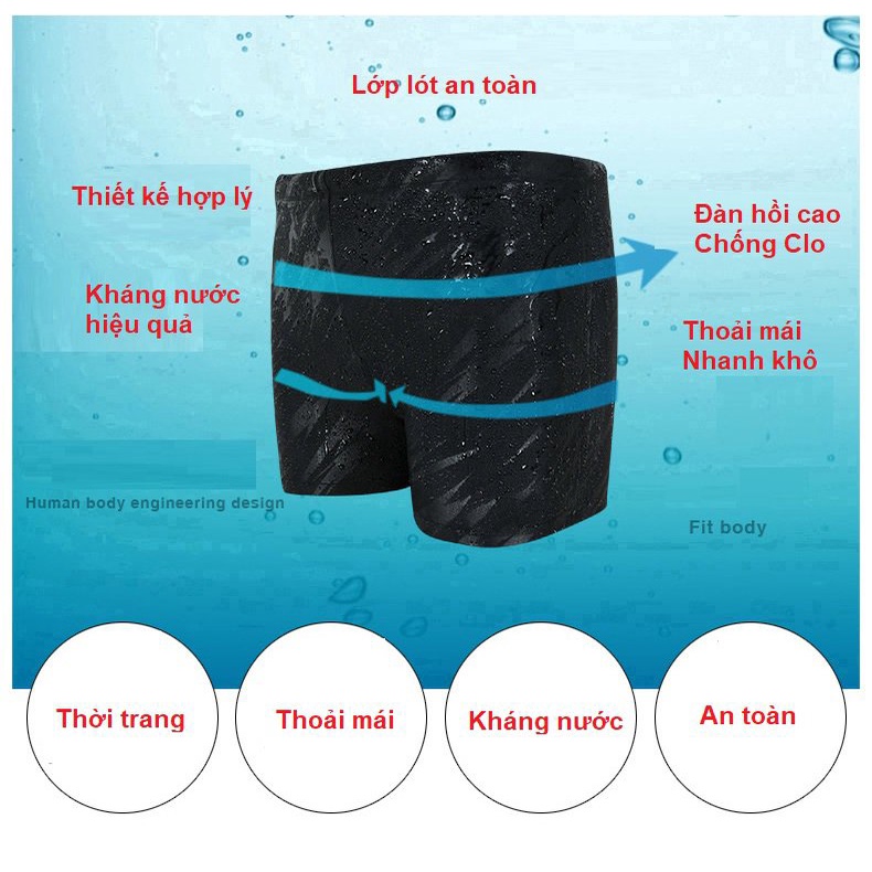 Quần bơi nam boxer 2 lớp chuyên nghiệp chống Clo, vải kháng nước, nhanh khô, thoáng khí, có dây buộc QBD5108