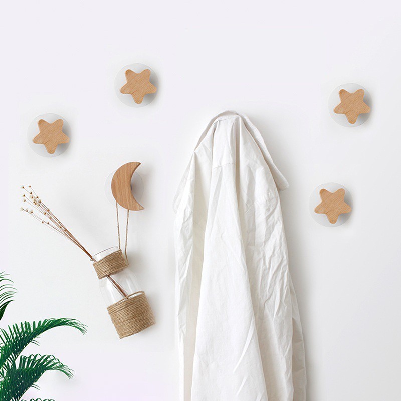 Móc Dán Tường Chịu Lực Siêu Chắc Siêu Bền - Móc Treo Tường Gỗ Hình Trăng Treo Đồ Đa Năng