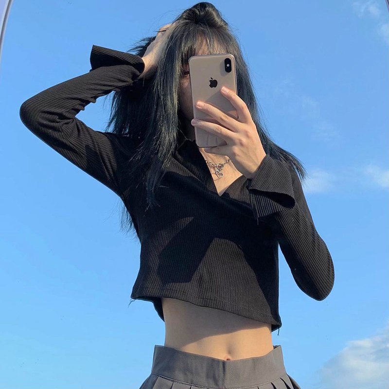 áo croptop nữ tay dài kiểu ôm tay phồng LUHASO CT 105 | BigBuy360 - bigbuy360.vn