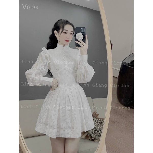 Váy ren hoa cổ tàu dài tay siêu xinh