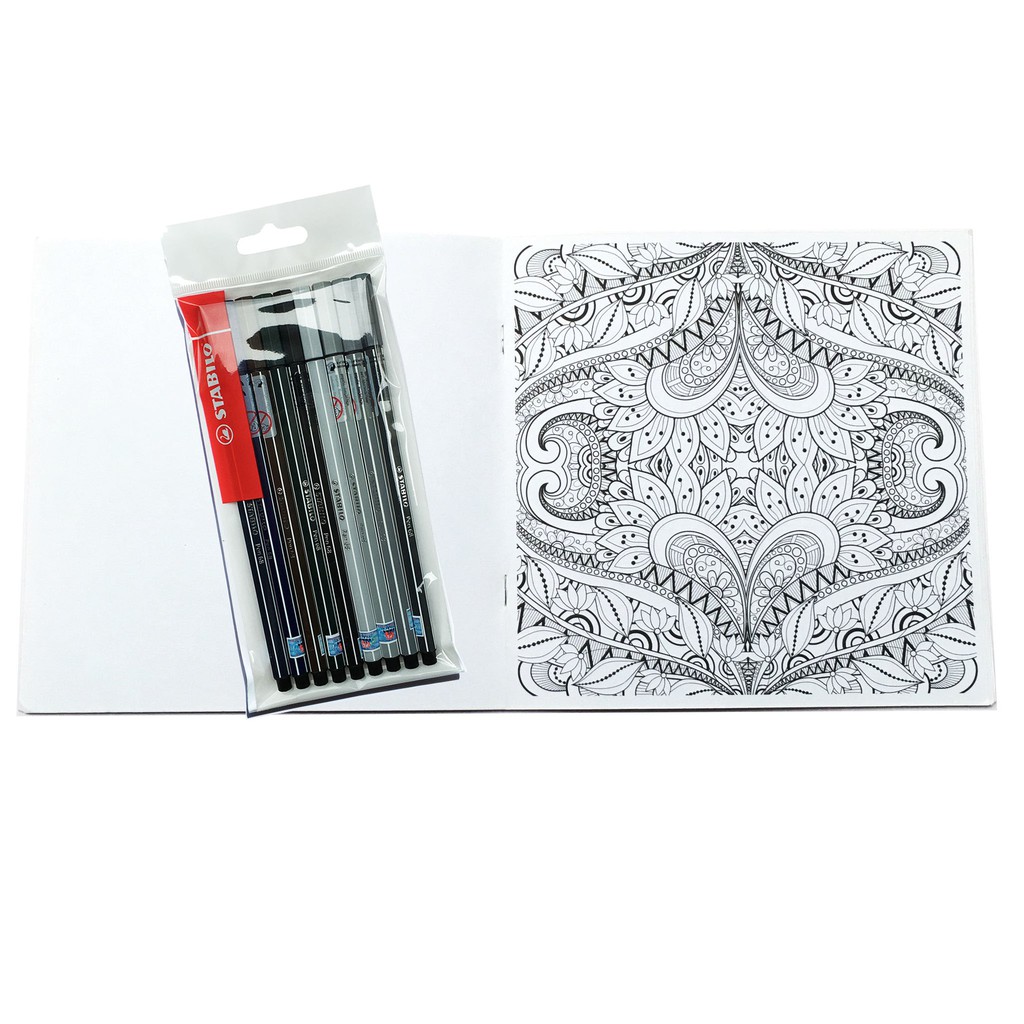 Bộ 9 bút lông STABILO Pen68 1.0mm màu đen + sách tô màu SACB (PN68/BK-C9G)