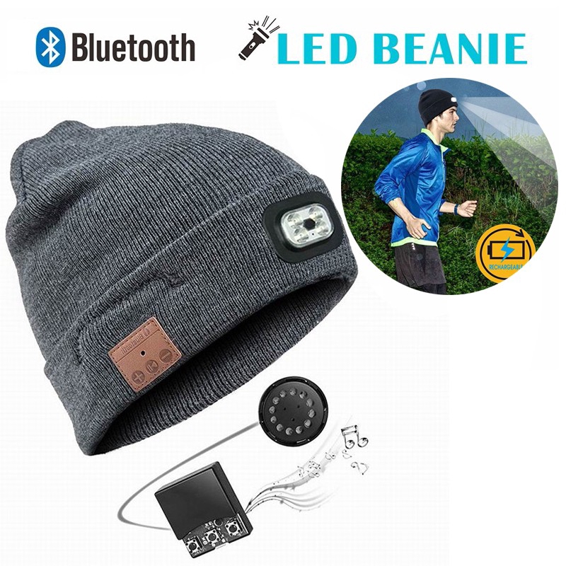 Mũ Beanie Tích Hợp Đèn Led Không Dây Kết Nối Bluetooth Có Thể Sạc Lại Qua Cổng Usb