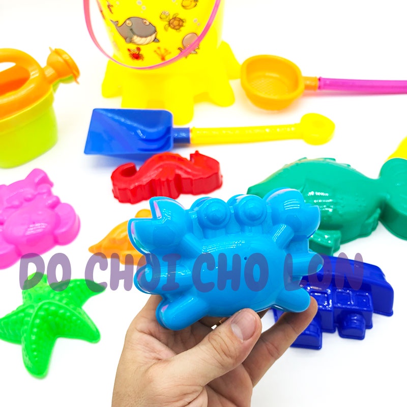 Đồ chơi xô xúc cát đi biển hình con CÁ 13 món bằng nhựa túi lưới xô chim