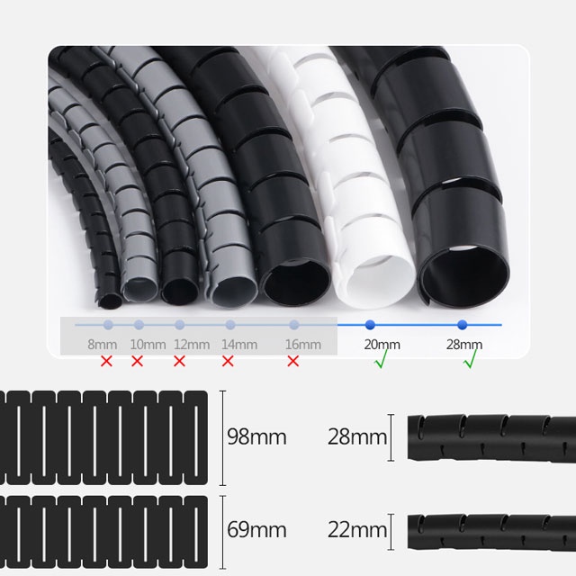 Giá Đỡ Dây Cáp Hình Xoắn Ốc 28MM Linh Hoạt Sắp Xếp Gọn Gàng