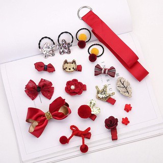 set nơ đỏ cài tóc cho bé gái