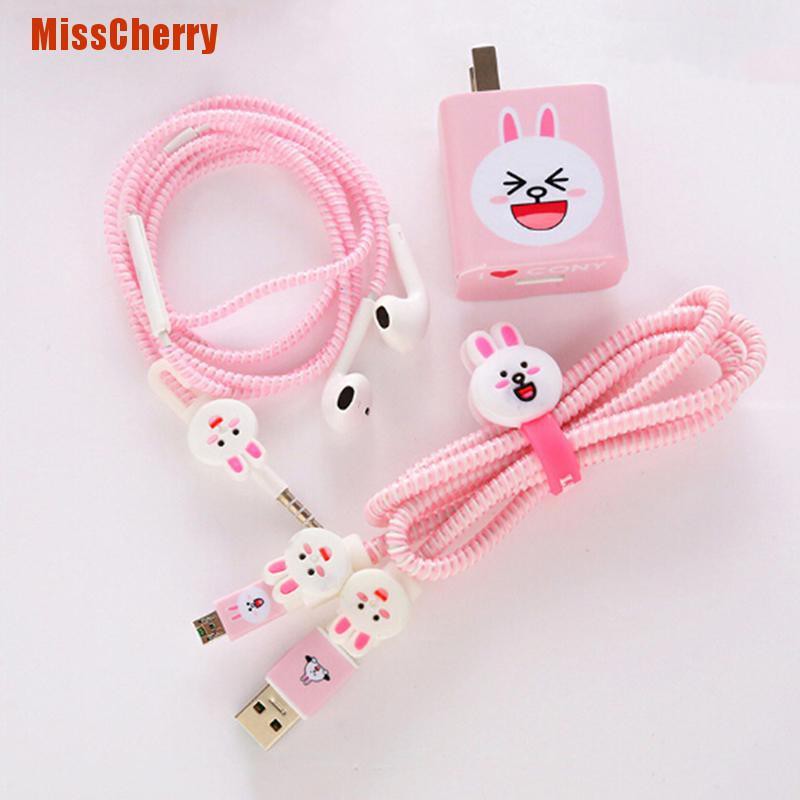 Set phụ kiện trang trí bảo vệ dây cáp sạc và dây tai nghe hoạt hình dễ thương