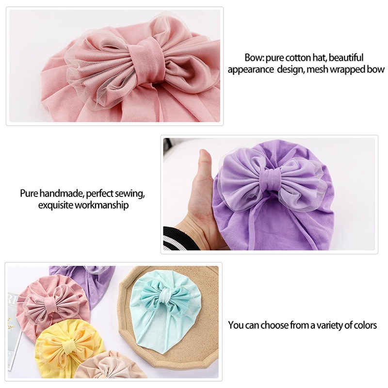 Mũ Beanie Cotton Mềm Thắt Nơ Màu Trơn Dễ Thương Cho Bé Gái Sơ Sinh