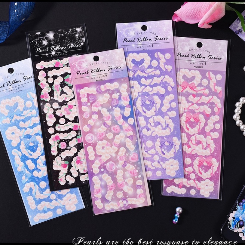 Sticker hologram pearl ribbon hình dán trang trí sổ tay toploader | BST146