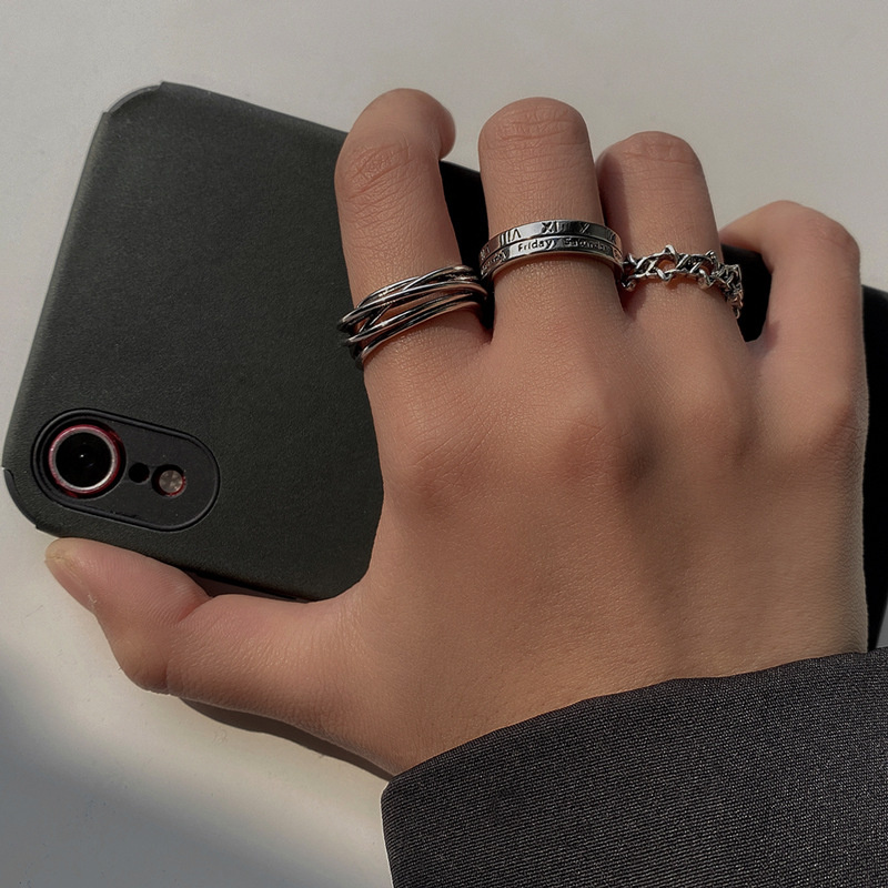 Bộ 3 chiếc nhẫn phong cách châu Âu dạng mở có thể điều chỉnh được