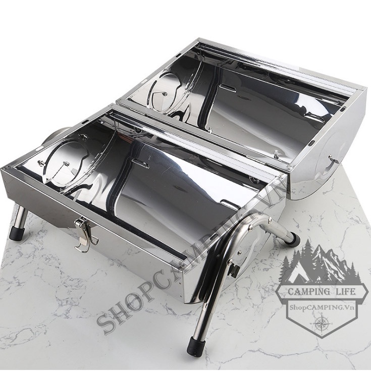 Lò nướng inox xách tay,2 mặt dành cho cắm trại ngoài trời,tiệc BBQ