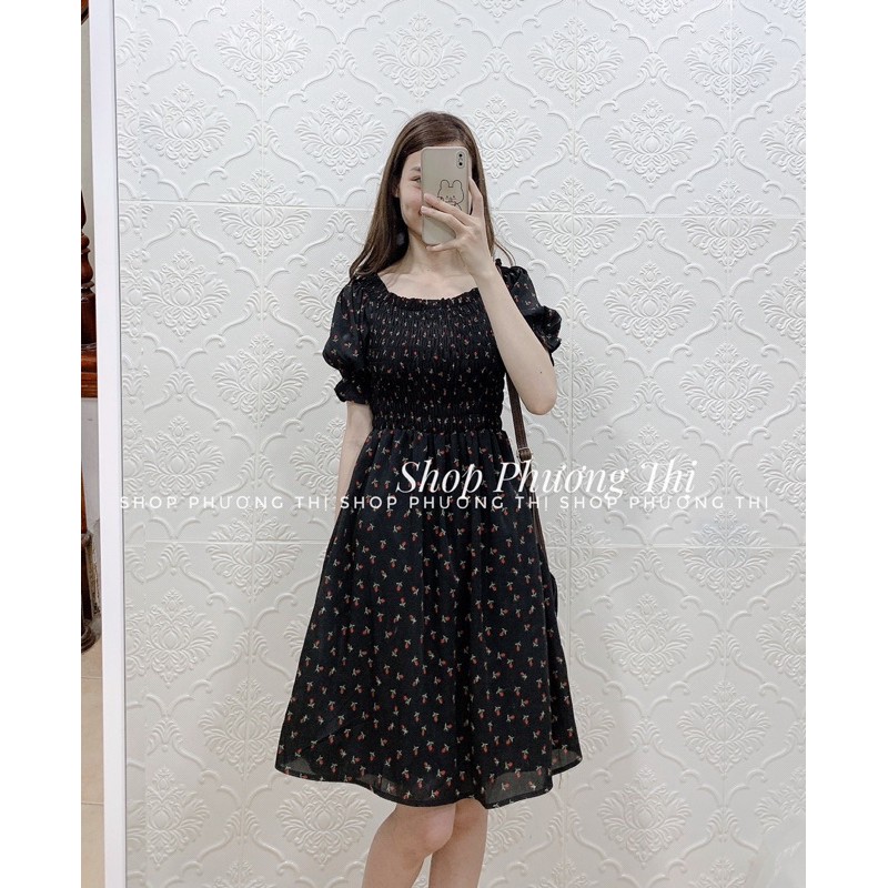 [Mã FAGET5K giảm 5K đơn 0đ] Váy hoa nhí trễ vai chun ngực mặc 2 kiểu (hình thật/sẵn/video)) | BigBuy360 - bigbuy360.vn