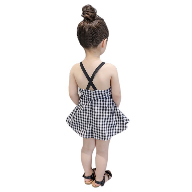 Đầm Yếm 2 Dây Kẻ Ca Rô Cho Bé