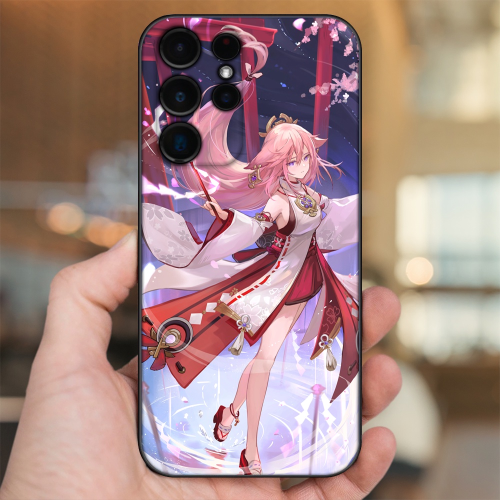 Ốp lưng Samsung S21 Ultra, S22 Ultra viền đen in hình Yae Miko Genshin Impact
