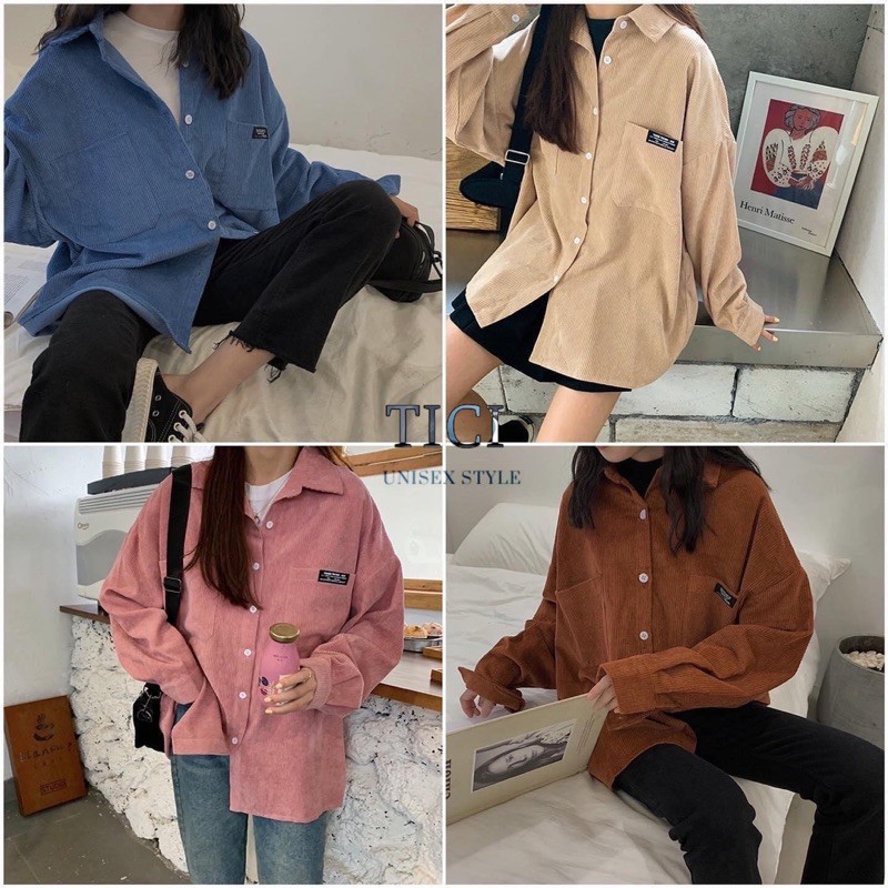 Áo Sơ Mi NHUNG GÂN❤️ Form rộng Unisex Nam/Nữ (Chất Vải Nhung Siêu Sịn,Mịn)❤️MÀU HỒNG/XANH/NUDE/NÂU [FREESHIP] | BigBuy360 - bigbuy360.vn