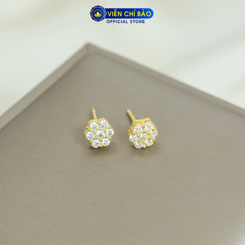 Bông tai nữ Hoa đá chất liệu Vàng 10k thời trang phụ kiện trang sức nữ Viễn Chí Bảo B800031