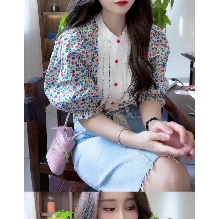 Hàng Mới Về Mới Áo Hoa Tay Ngắn Cổ Tròn