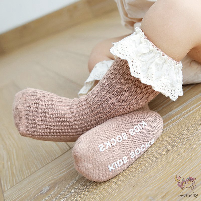 Vớ Cotton Mềm Sọc Gân Phối Ren Phong Cách Hàn Quốc Cho Bé Gái Sơ Sinh
