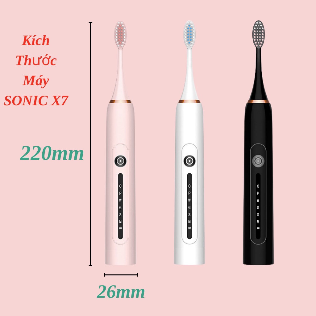 Bàn Chải Điện Đánh Răng Sonic X7 Pro Bàn chải điện Chống thấm nước, 6 chế độ rung sóng âm cao cấp