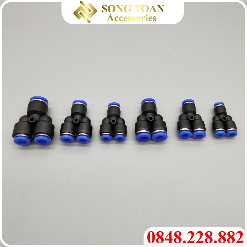 Nối Nhanh PY 1 Chạm & Chữ Y Chia 3 Hướng Cắm Đường Kính Ngoài Ống Phun Sương & Dây Hơi PU Khí Nén 6 8 10 12 16 mm