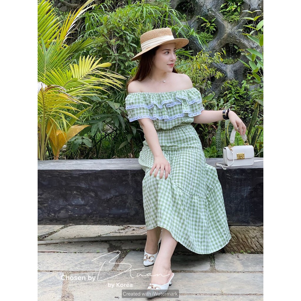 Set áo bèo bẹt vai và chân váy xòe tầng siêu xinh tôn dáng chất liệu thoáng mát mềm mại thời trang nữ