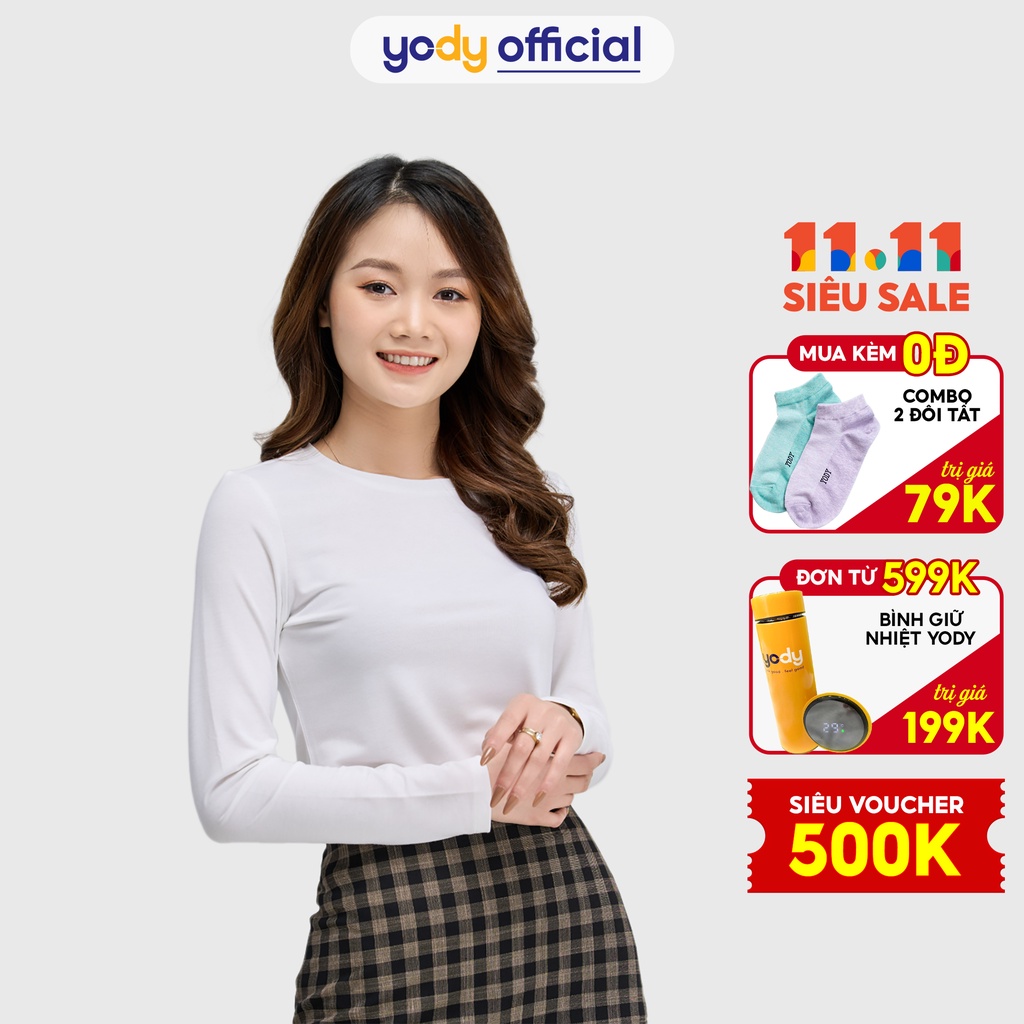 [Mã WABRYD1111 giảm 10% đơn 250K] Áo thun nữ YODY áo giữ nhiệt dài tay co giãn ATN4606