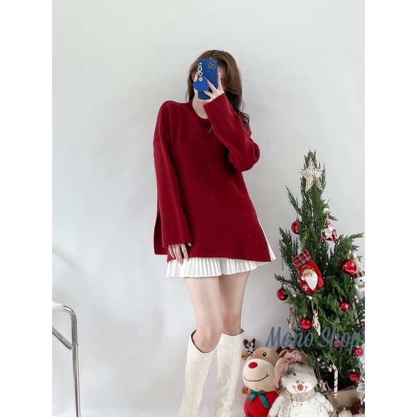 Áo len lông thỏ siêu mềm chất đẹp cổ tròn xẻ tà 2 bên Ảnh thật/ sẵn | BigBuy360 - bigbuy360.vn