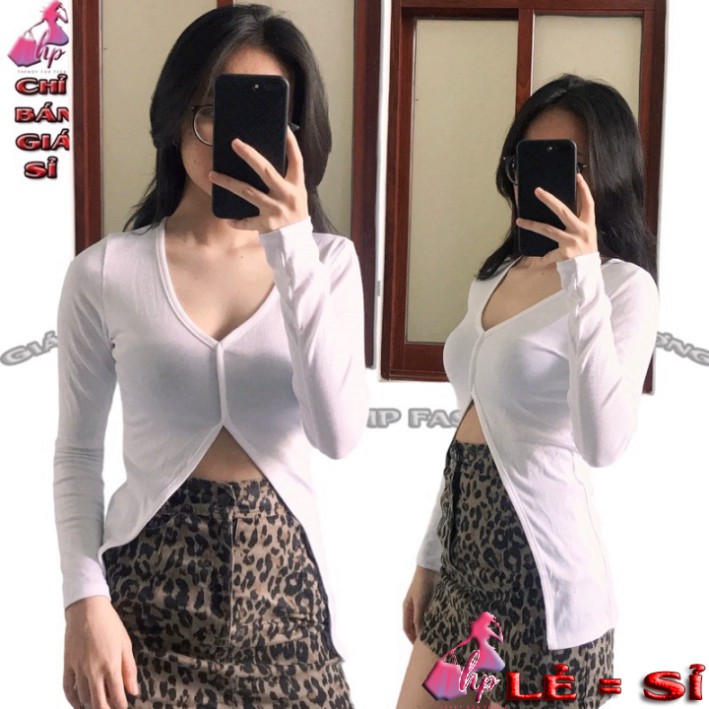 Áo thun nữ ôm body cổ V tay dài  phong cách hàn quốc cực dễ thương mẫu mới thời trang 2021 - Giá Sỉ