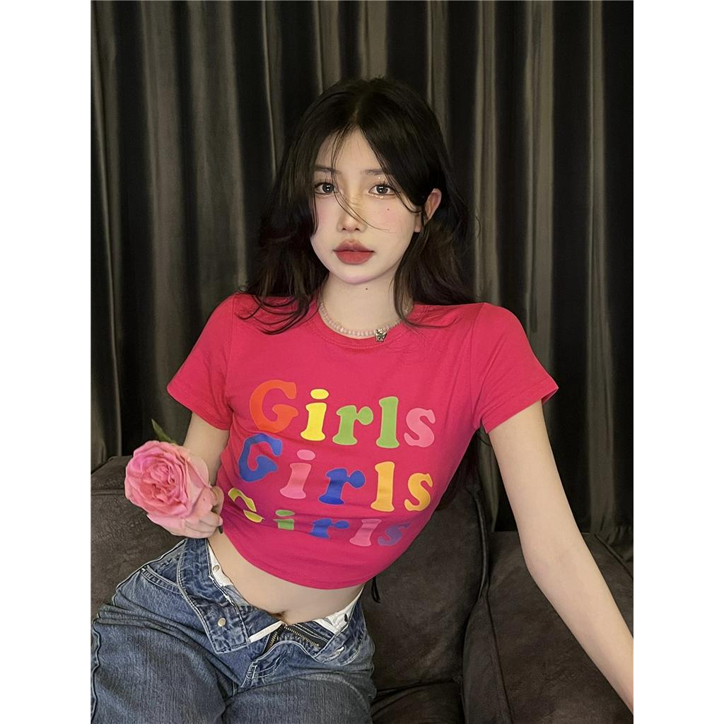 Áo Thun Dáng Ôm Cổ Tròn Ngắn Tay In Chữ Thời Trang Mùa Hè Năng Động 62897