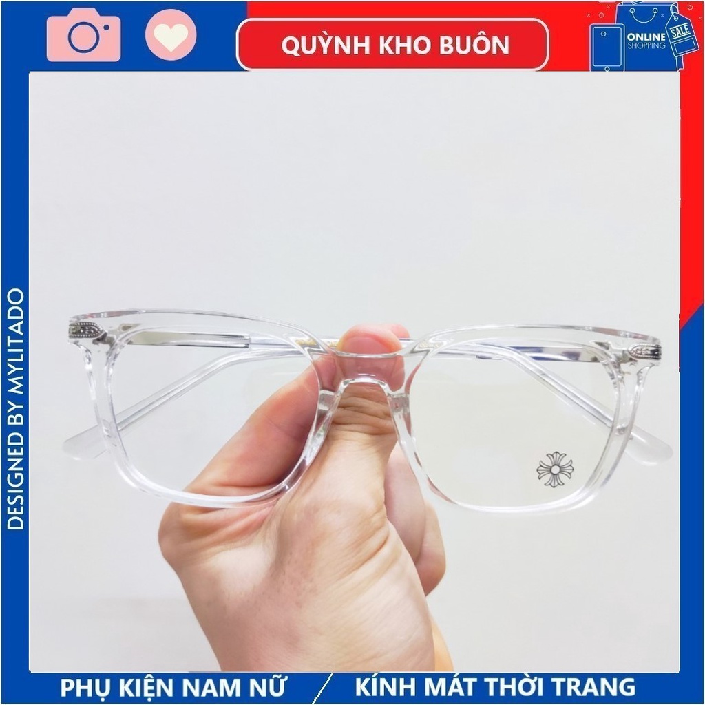 Gọng kính cận vuông Chrome hearts Cao Cấp vuông nam nữ , chân cốt kim loại bền đẹp thời trang 9029
