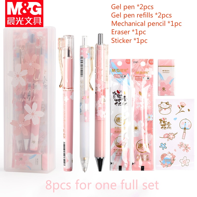 Set 8 Bút Bi Ngòi 0.5mm Hình Hoa Anh Đào Xinh Xắn