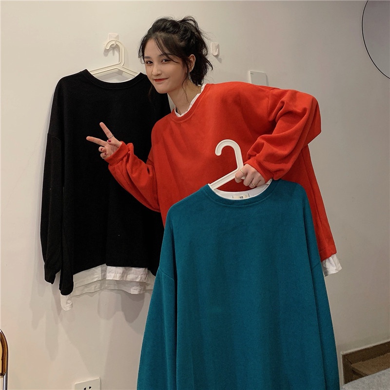 【ZHELIHANGFEI】Áo Thun Dài Tay Cổ Tròn Giả Hai Lớp Thời Trang Cá Tính