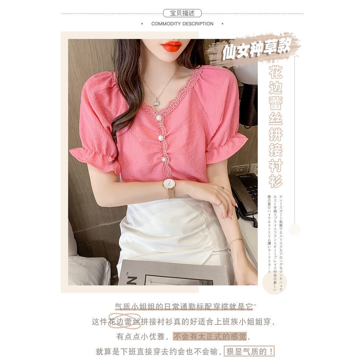 Áo Sơ Mi chiffon Tay Ngắn Cổ v Thời Trang Mùa Hè Cho Nữ