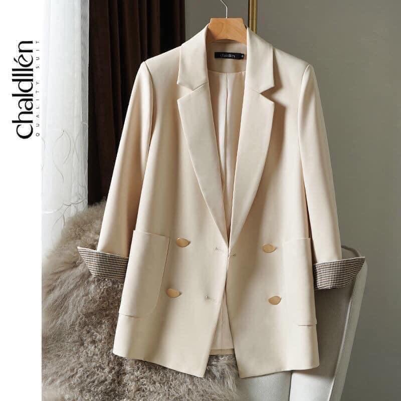 Áo Blazer Xuông Pha Kẻ Tay