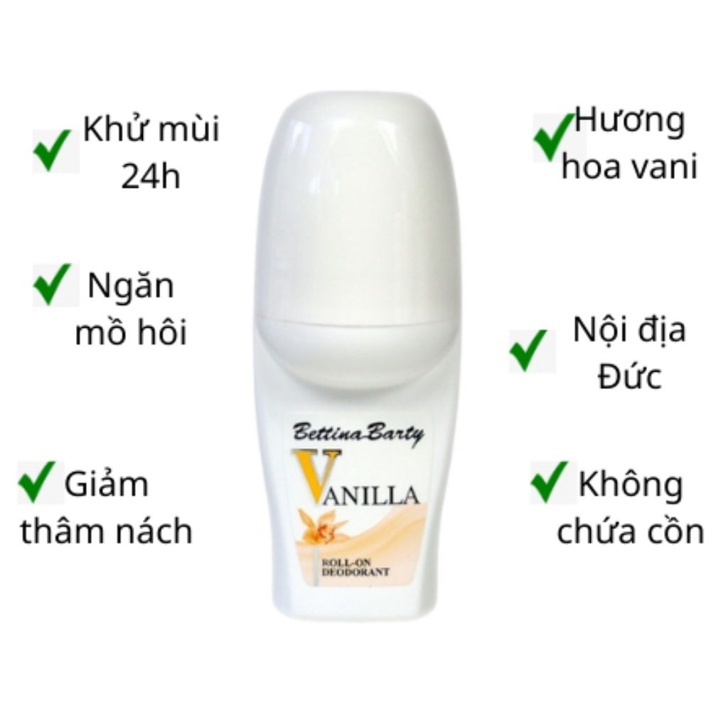 Lăn khử mùi hương nước hoa Bettina Barty Vanilla Đức 50ml, xịt khử mùi cơ thể Vanilla