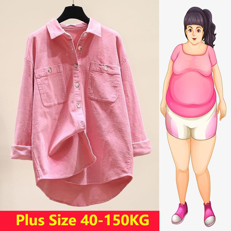 【40-150KG】Plus Áo Sơ Mi Oversized Dài Tay Dáng Rộng C8114