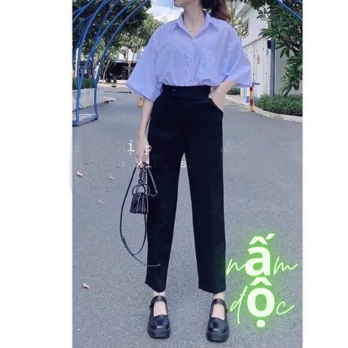 Quần beggy công sở đai lưng khuy lệch trơn tôn dáng chất tuyết mưa đủ sz với mọi vóc dáng04