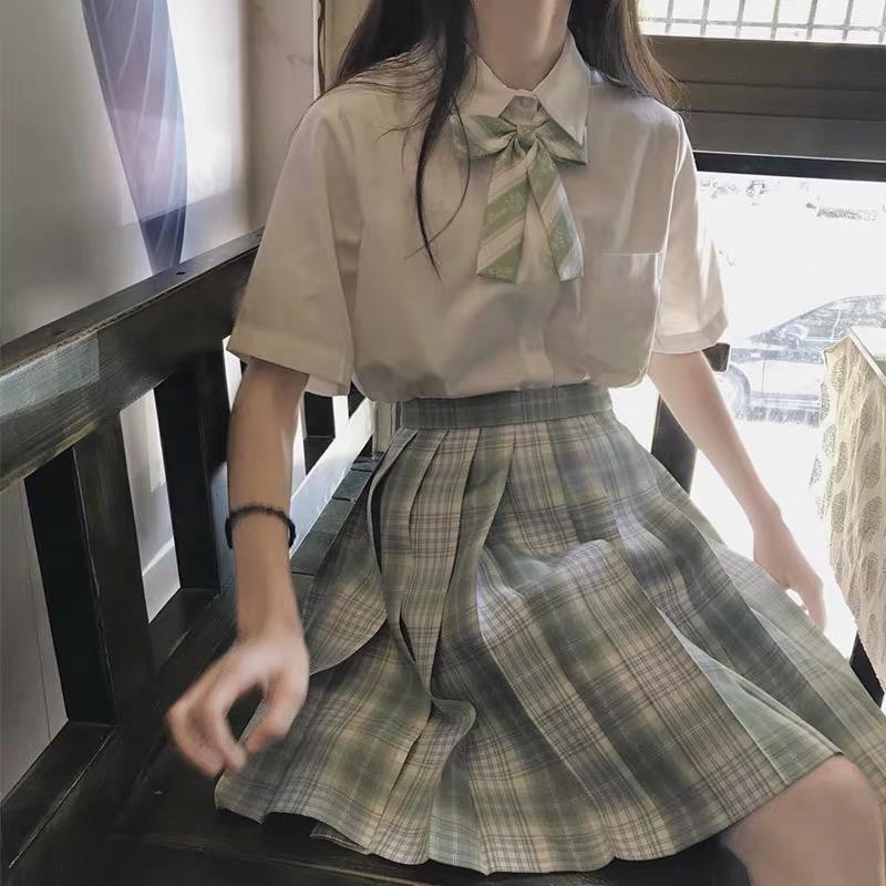 jk phù hợp với đồng phục váy đại học cơ bản phong cách sinh viên chính hãng lưới một trăm xếp ly ngắn tay áo lớp