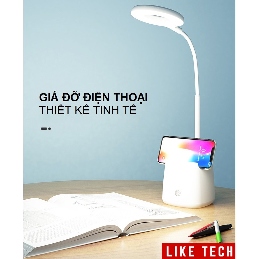 Đèn Bàn Học Đọc Sách LED Chống Cận 03 Chế Độ Ánh Sáng Vàng Bảo Vệ Mắt Có Hộp Bút Và Giá Để Điện Thoại