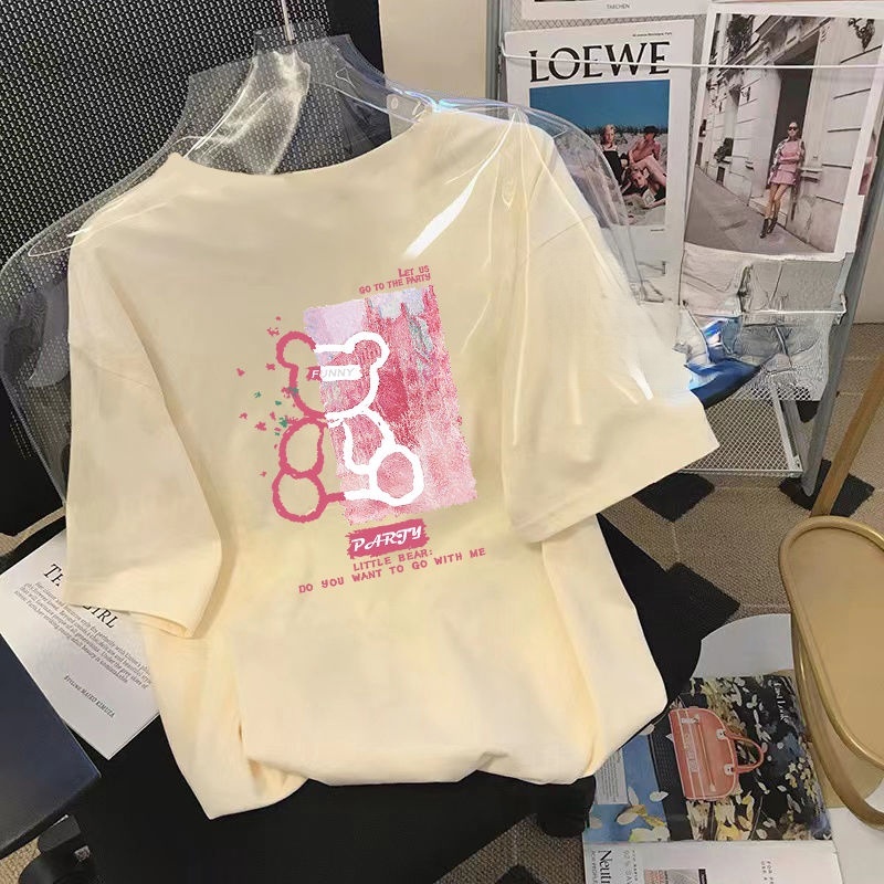 Áo Thun Tay Ngắn In Chữ Và Chú Gấu Dễ Thương Thời Trang Mùa Hè Cho Nữ