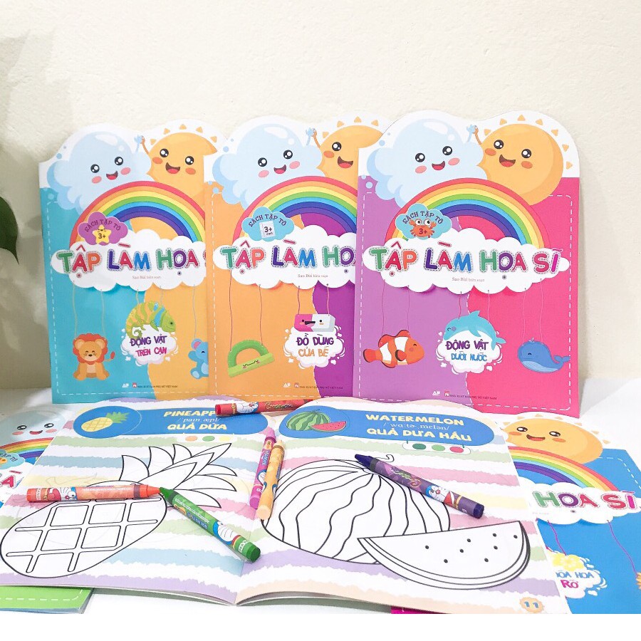 Bộ Sách Tô Màu Tập Làm Họa Sĩ Bộ 6 Cuốn: Chủ đề Nghề Nghiệp, Đồ Dùng, Trái Cây, Loài Hoa, Động Vật Dưới Nước Và Trên Cạn