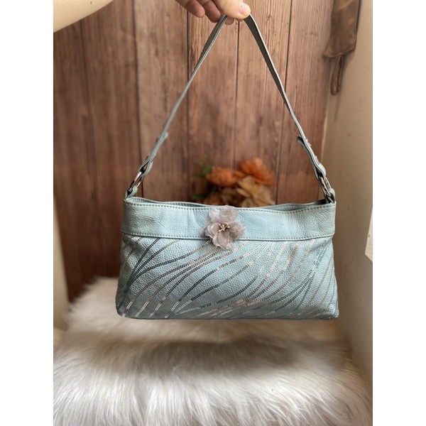 Túi đeo vai da bò phối kim sa đính hoa hiệu hàn quốc