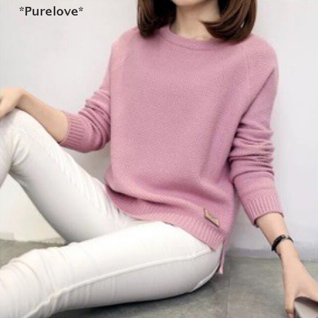 Áo Sweater Dệt Kim Dài Tay Dáng Rộng Trơn Màu Xinh Xắn Theo Phong Cách Hàn Quốc Dành Cho Nữ