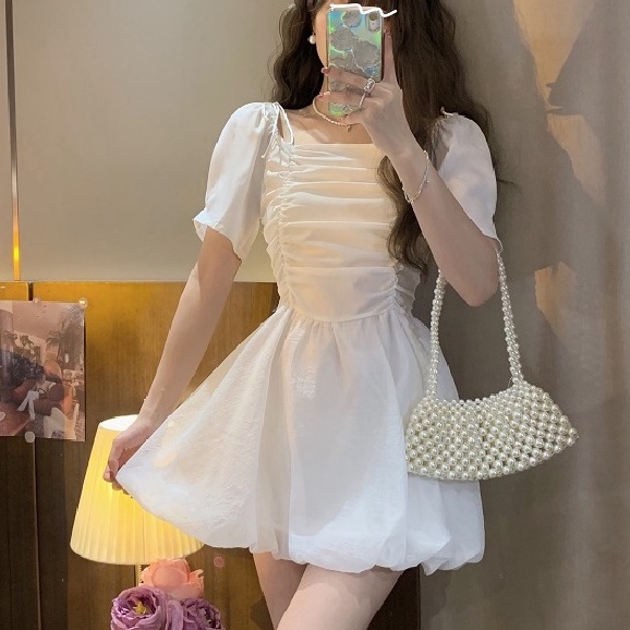 Đầm Tay Phồng Lưng Cao Dáng Ôm Thời Trang Mùa Hè Phong Cách Mới Cho Nữ